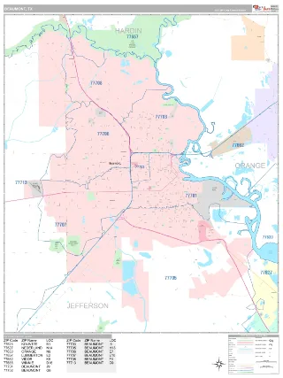 Beaumont, TX Classic style ZIP Code wall map