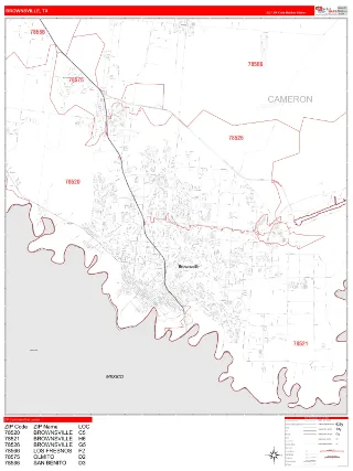 Brownsville, TX RedLine style ZIP Code wall map