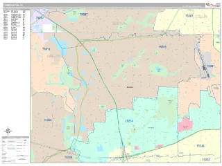 Carrollton, TX Classic style ZIP Code wall map