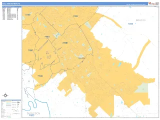 College Station, TX Business Reference style ZIP Code wall map