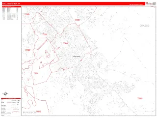 College Station, TX RedLine style ZIP Code wall map