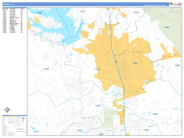 Conroe, TX ZIP Code Wall Map, Business Reference style