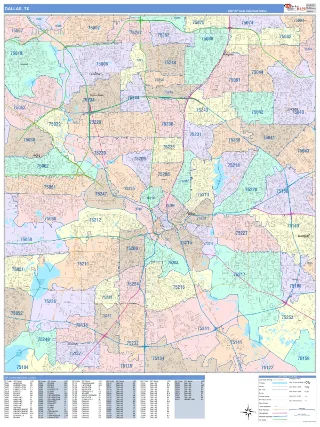 Dallas, TX ColorCast style ZIP Code wall map