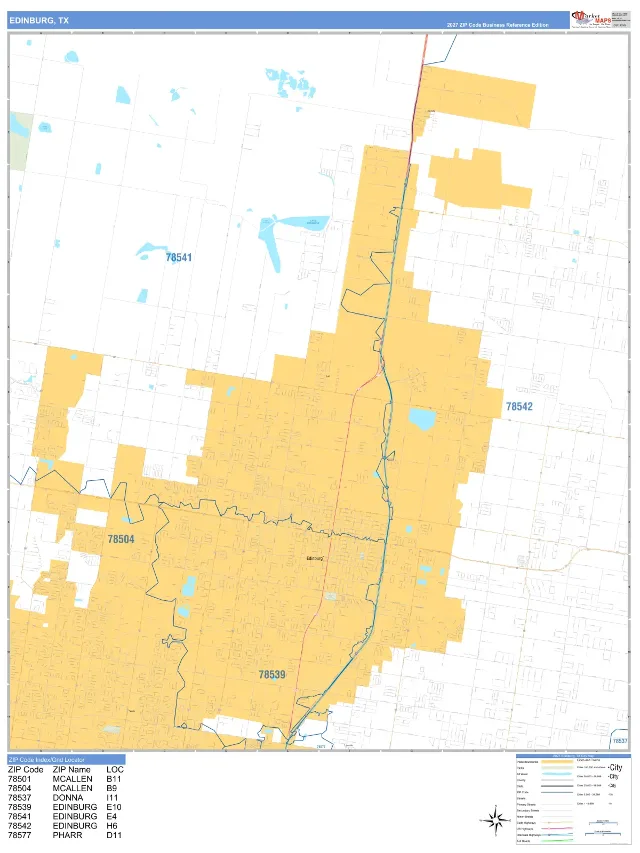 Edinburg, TX ZIP Code Wall Map, Business Reference style