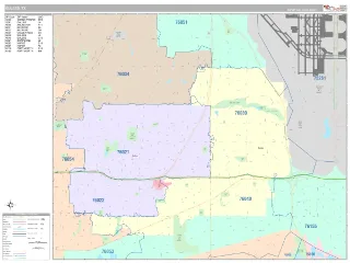Euless, TX Classic style ZIP Code wall map
