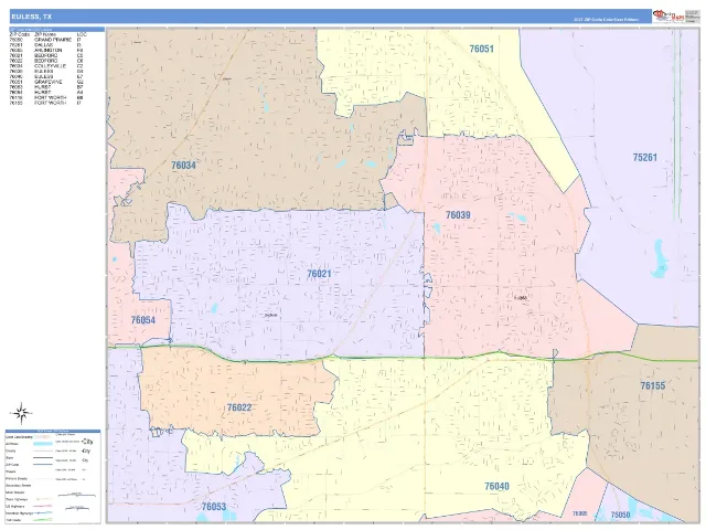 Euless, TX ZIP Code Wall Map, ColorCast style