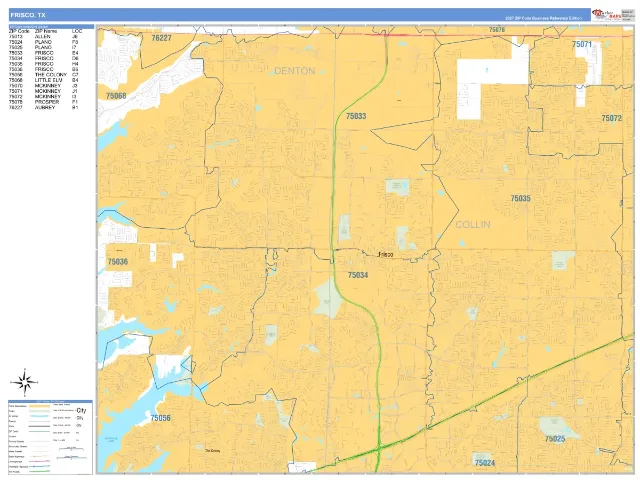 Frisco, TX ZIP Code Wall Map, Business Reference style