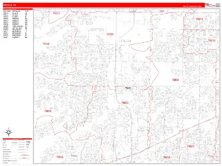 Frisco, TX RedLine style ZIP Code wall map