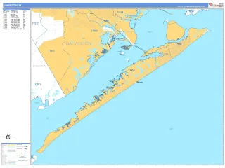 Galveston, TX Business Reference style ZIP Code wall map