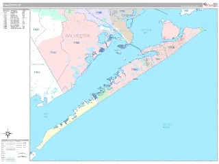 Galveston, TX Classic style ZIP Code wall map