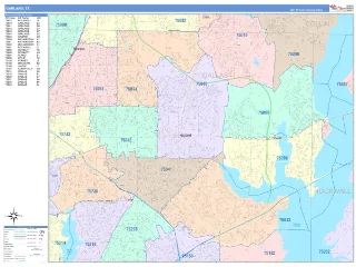 Garland, TX ColorCast style ZIP Code wall map