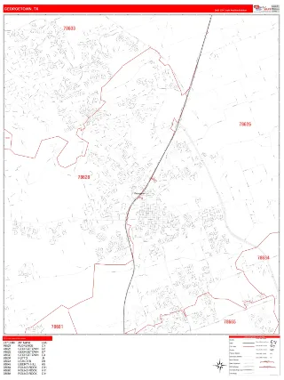 Georgetown, TX RedLine style ZIP Code wall map