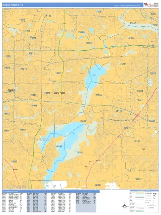 Grand Prairie, TX Business Reference style ZIP Code wall map