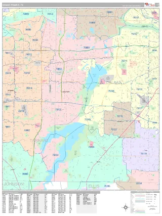 Grand Prairie, TX Classic style ZIP Code wall map
