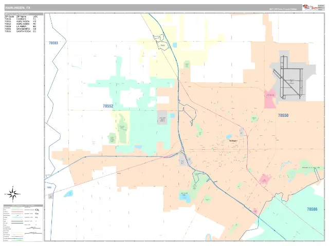 Harlingen, TX ZIP Code Wall Map, Classic style