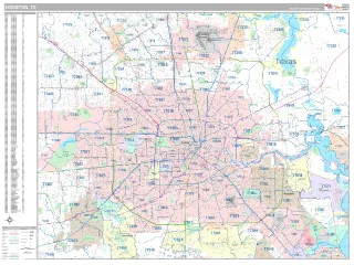 Houston, TX Classic style ZIP Code wall map