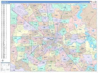 Houston, TX ColorCast style ZIP Code wall map