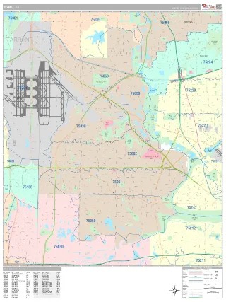 Irving, TX Classic style ZIP Code wall map