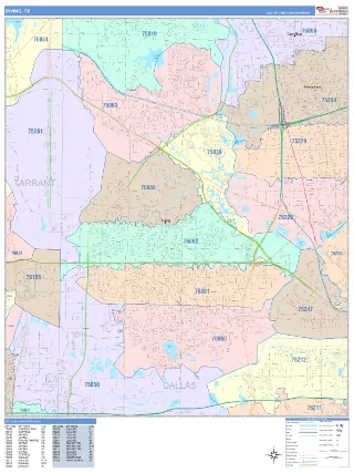 Irving, TX ColorCast style ZIP Code wall map