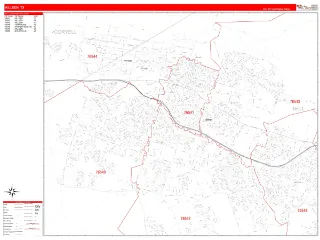 Killeen, TX RedLine style ZIP Code wall map
