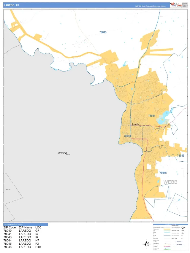 Laredo, TX ZIP Code Wall Map, Business Reference style