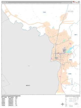 Laredo, TX Classic style ZIP Code wall map