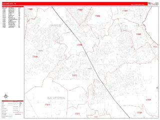 League City, TX RedLine style ZIP Code wall map