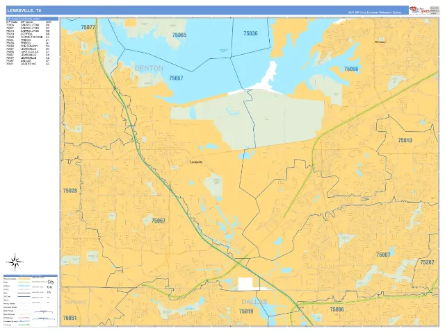 Lewisville, TX ZIP Code Wall Map, Business Reference style