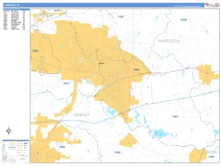 Longview, TX Business Reference style ZIP Code wall map