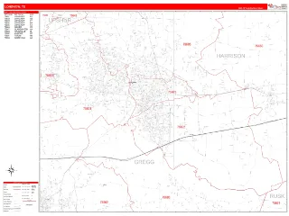 Longview, TX RedLine style ZIP Code wall map
