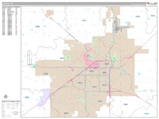 Lubbock, TX Classic style ZIP Code wall map