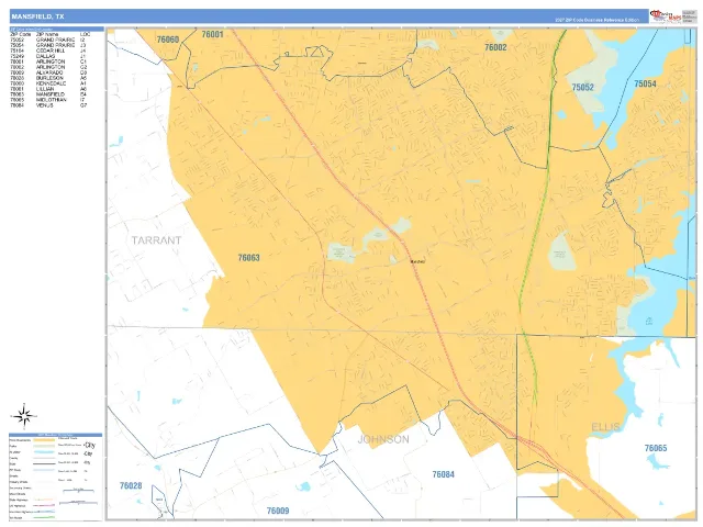 Mansfield, TX ZIP Code Wall Map, Business Reference style