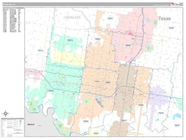 McAllen, TX ZIP Code Wall Map, Classic style
