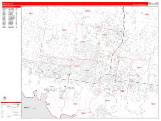 McAllen, TX RedLine style ZIP Code wall map