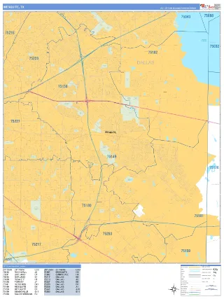 Mesquite, TX Business Reference style ZIP Code wall map