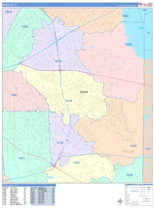 Mesquite, TX ColorCast style ZIP Code wall map