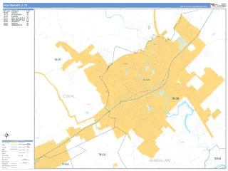 New Braunfels, TX Business Reference style ZIP Code wall map