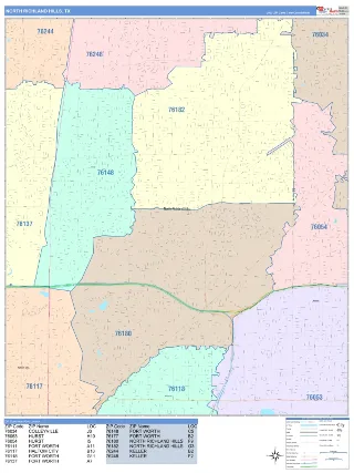 North Richland Hills, TX ColorCast style ZIP Code wall map