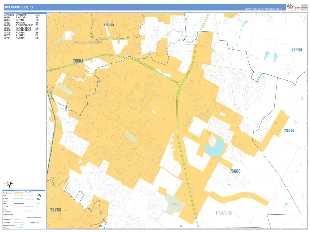 Pflugerville, TX ZIP Code Wall Map, Business Reference style