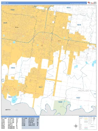 Pharr, TX Business Reference style ZIP Code wall map