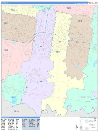 Pharr, TX ColorCast style ZIP Code wall map