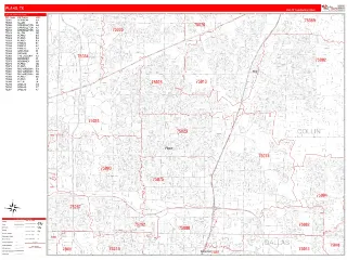 Plano, TX RedLine style ZIP Code wall map