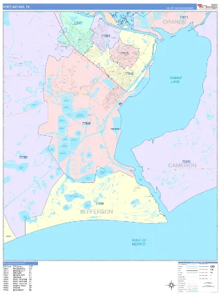 Port Arthur, TX ColorCast style ZIP Code wall map
