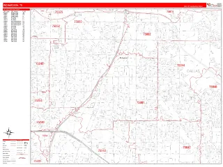 Richardson, TX RedLine style ZIP Code wall map