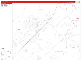 San Marcos, TX RedLine style ZIP Code wall map