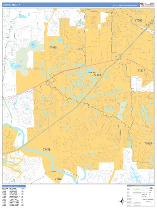 Sugar Land, TX Business Reference style ZIP Code wall map