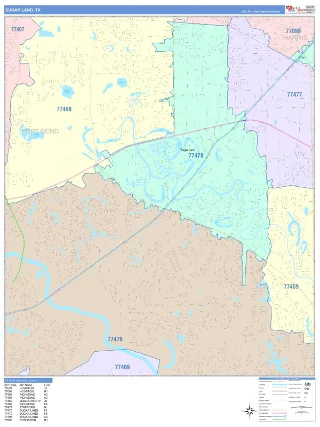 Sugar Land, TX ColorCast style ZIP Code wall map