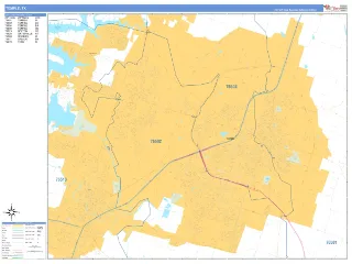 Temple, TX Business Reference style ZIP Code wall map