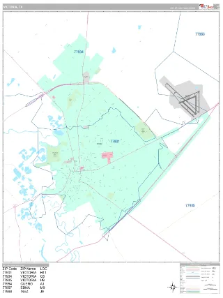 Victoria, TX Classic style ZIP Code wall map