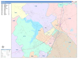 Waco, TX ColorCast style ZIP Code wall map